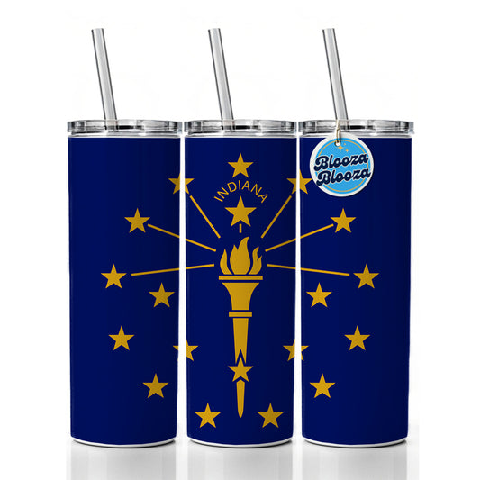 Indiana IN State Flag Skinny Tumbler 20oz with Straw Insulated Water Bottle Gift