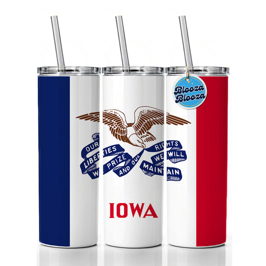 Iowa IA State Flag Skinny Tumbler 20oz with Straw Insulated Water Bottle Gift