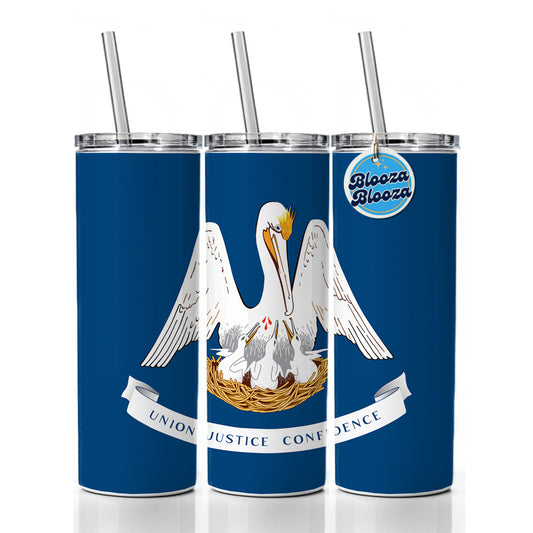 Louisiana LA State Flag Skinny Tumbler 20oz with Straw Insulated Water Bottle Gift