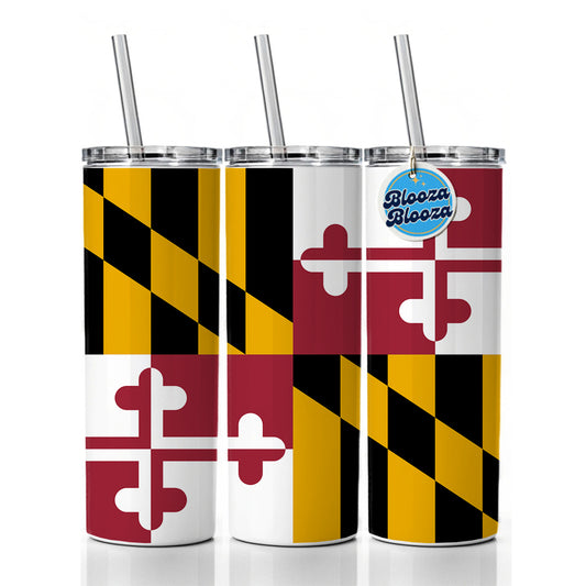 Maryland MD State Flag Skinny Tumbler 20oz with Straw Insulated Water Bottle Gift