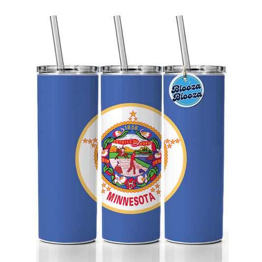 Minnesota MN State Flag Skinny Tumbler 20oz with Straw Insulated Water Bottle Gift