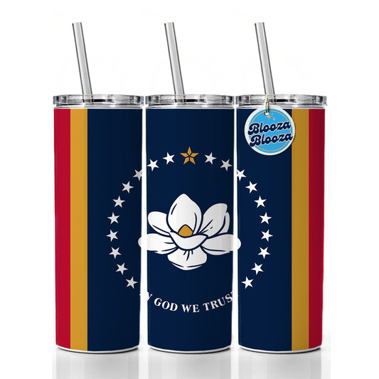 Mississippi MS State Flag Skinny Tumbler 20oz with Straw Insulated Water Bottle Gift
