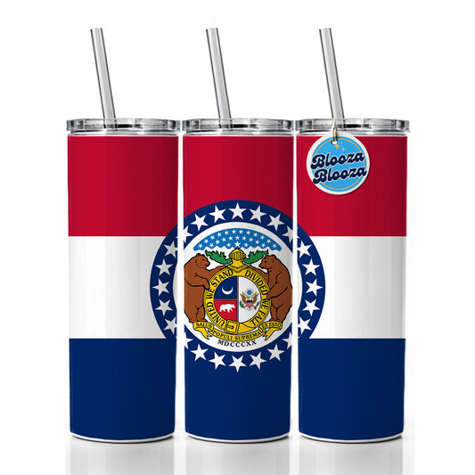 Missouri MO State Flag Skinny Tumbler 20oz with Straw Insulated Water Bottle Gift