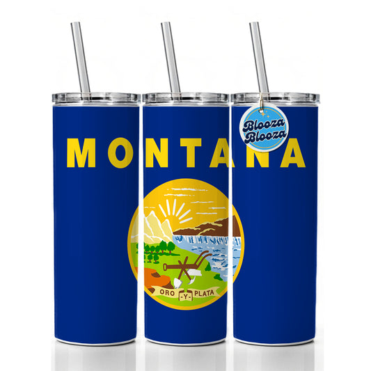 Montana MT State Flag Skinny Tumbler 20oz with Straw Insulated Water Bottle Gift