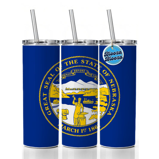 Nebraska NE State Flag Skinny Tumbler 20oz with Straw Insulated Water Bottle Gift