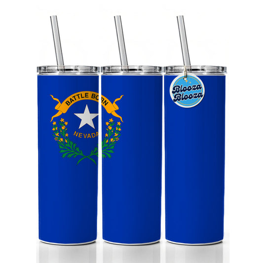 Nevada NV State Flag Skinny Tumbler 20oz with Straw Insulated Water Bottle Gift