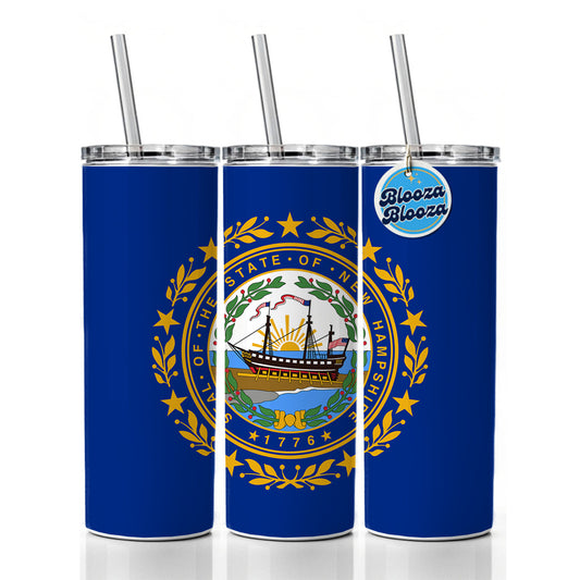 New Hampshire NH State Flag Skinny Tumbler 20oz with Straw Insulated Water Bottle Gift