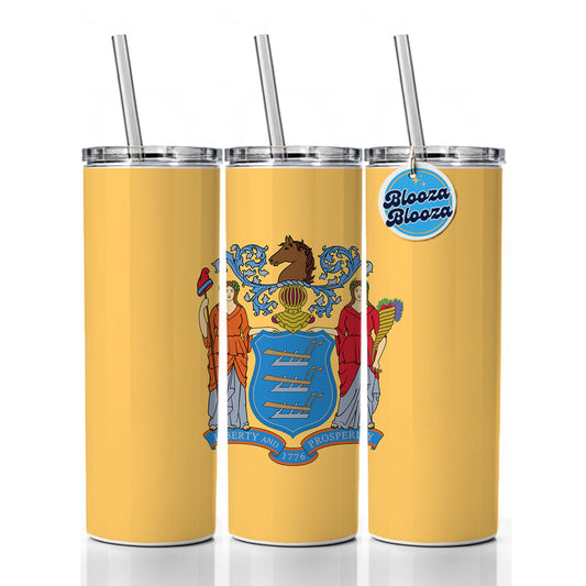 New Jersey NJ State Flag Skinny Tumbler 20oz with Straw Insulated Water Bottle Gift
