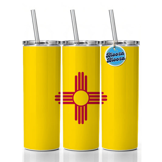 New Mexico NM State Flag Skinny Tumbler 20oz with Straw Insulated Water Bottle Gift