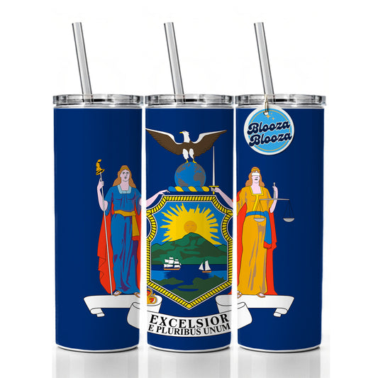 New York NY State Flag Skinny Tumbler 20oz with Straw Insulated Water Bottle Gift