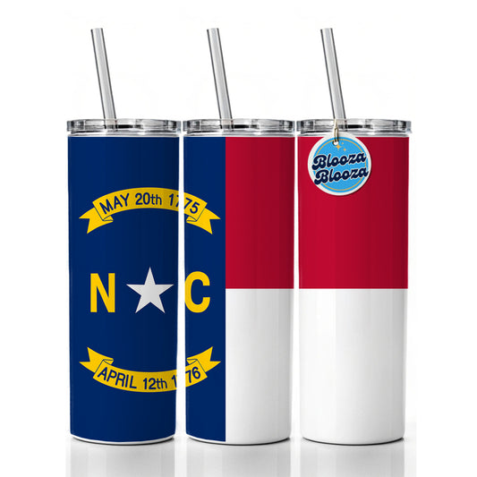 North Carolina NC State Flag Skinny Tumbler 20oz with Straw Insulated Water Bottle Gift