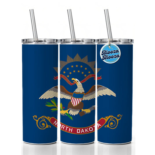 North Dakota ND State Flag Skinny Tumbler 20oz with Straw Insulated Water Bottle Gift