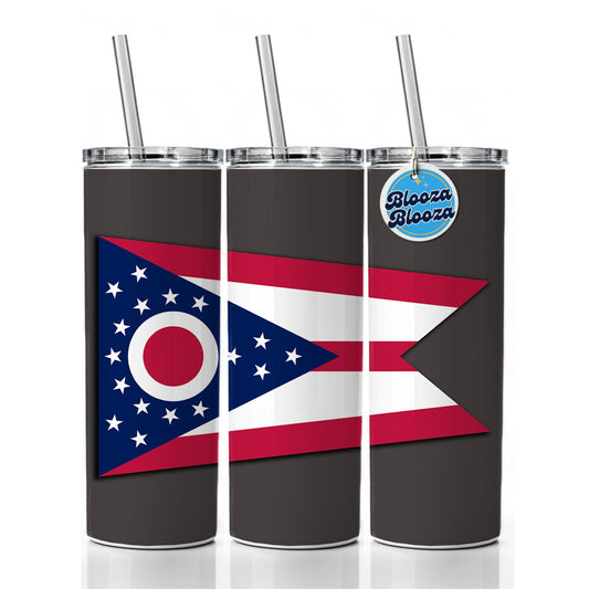 Ohio OH State Flag Skinny Tumbler 20oz with Straw Insulated Water Bottle Gift