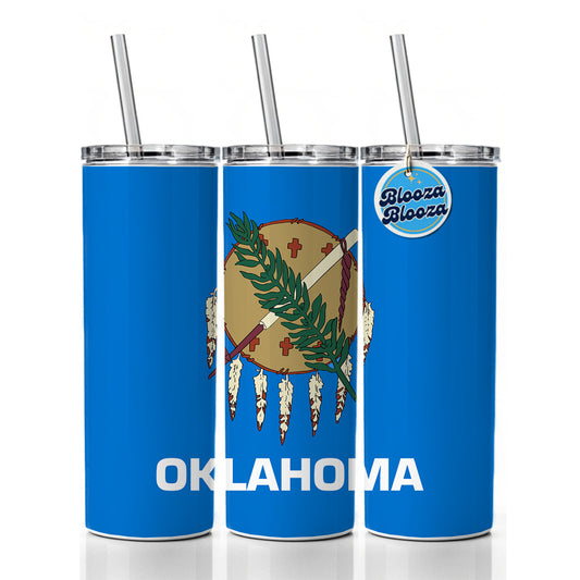 Oklahoma OK State Flag Skinny Tumbler 20oz with Straw Insulated Water Bottle Gift