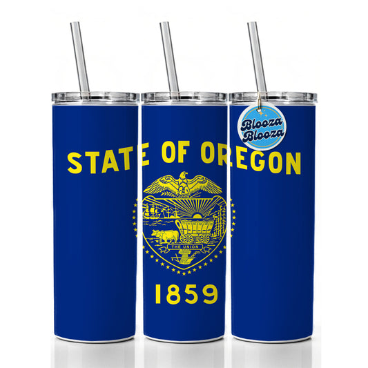 Oregon OR State Flag Skinny Tumbler 20oz with Straw Insulated Water Bottle Gift