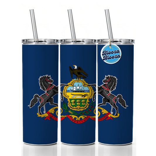 Pennsylvania PA State Flag Skinny Tumbler 20oz with Straw Insulated Water Bottle Gift