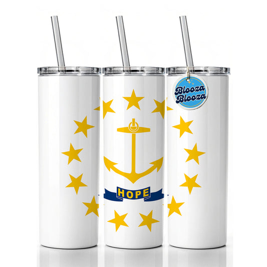 Rhode Island RI State Flag Skinny Tumbler 20oz with Straw Insulated Water Bottle Gift