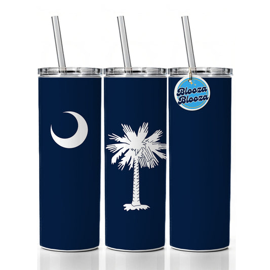 South Carolina SC State Flag Skinny Tumbler 20oz with Straw Insulated Water Bottle Gift