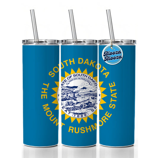 South Dakota SD State Flag Skinny Tumbler 20oz with Straw Insulated Water Bottle Gift