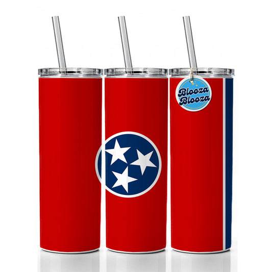 Tennessee TN State Flag Skinny Tumbler 20oz with Straw Insulated Water Bottle Gift