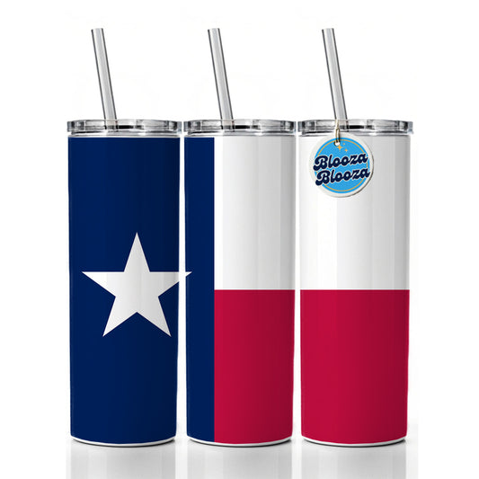Texas TX State Flag Skinny Tumbler 20oz with Straw Insulated Water Bottle Gift