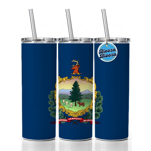 Vermont VT State Flag Skinny Tumbler 20oz with Straw Insulated Water Bottle Gift