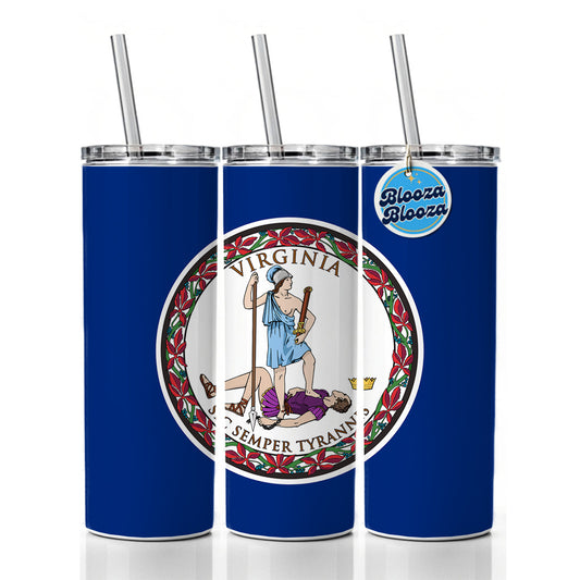 Virginia VA State Flag Skinny Tumbler 20oz with Straw Insulated Water Bottle Gift