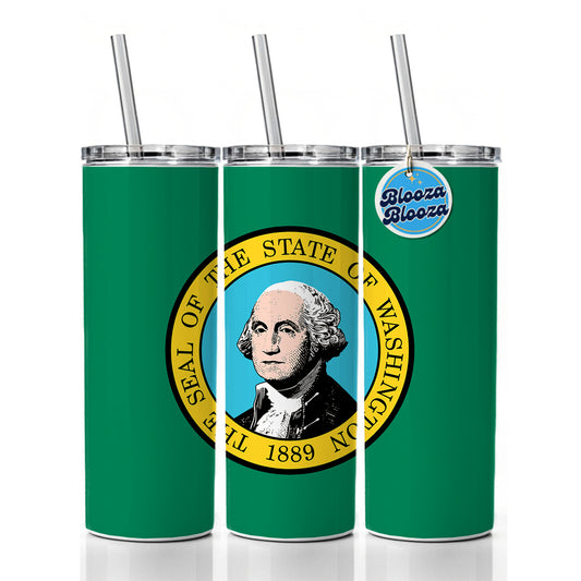 Washington WA State Flag Skinny Tumbler 20oz with Straw Insulated Water Bottle Gift