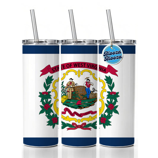 West Virginia WV State Flag Skinny Tumbler 20oz with Straw Insulated Water Bottle Gift