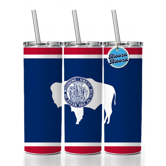 Wyoming WY State Flag Skinny Tumbler 20oz with Straw Insulated Water Bottle Gift
