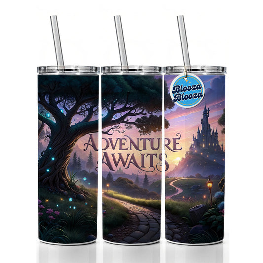 Adventure Awaits Fantasy World Skinny Tumbler 20oz with Straw Insulated Water Bottle Gift