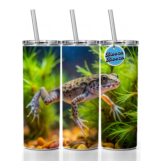 African Dwarf Frog Swimming Skinny Tumbler 20oz with Straw Insulated Water Bottle Gift