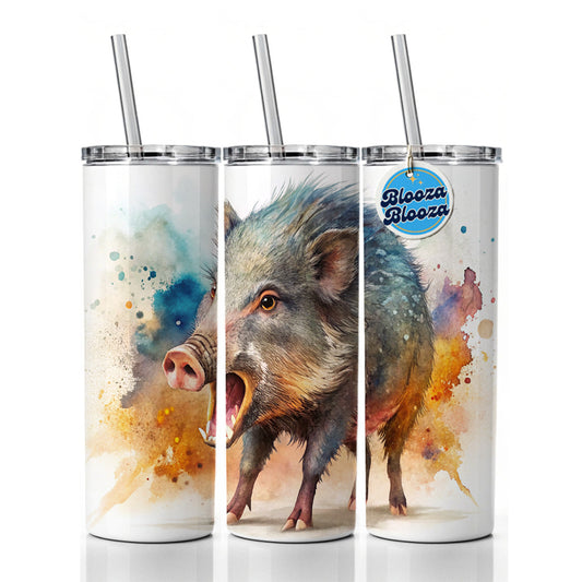 Angry Javelina Watercolor Skinny Tumbler 20oz with Straw Insulated Water Bottle Gift
