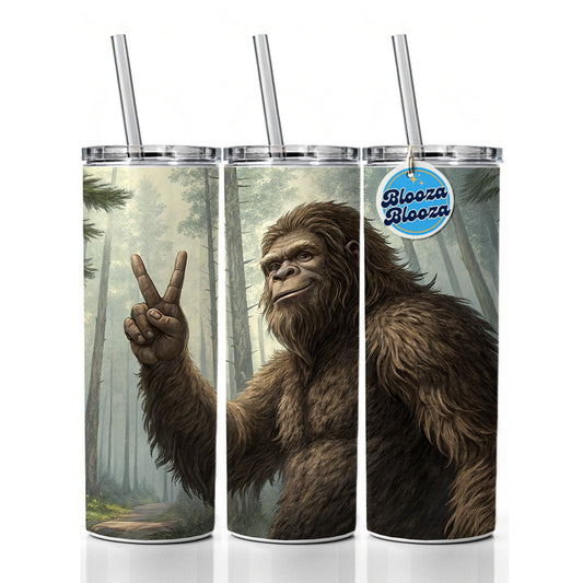 Big Foot Giving The Peace Sign Skinny Tumbler 20oz with Straw Insulated Water Bottle Gift