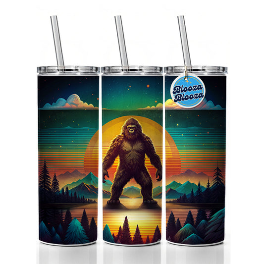 Big Foot Retro Sunset Skinny Tumbler 20oz with Straw Insulated Water Bottle Gift