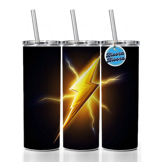 Cartoon Lightning Bolt On Black Skinny Tumbler 20oz with Straw Insulated Water Bottle Gift