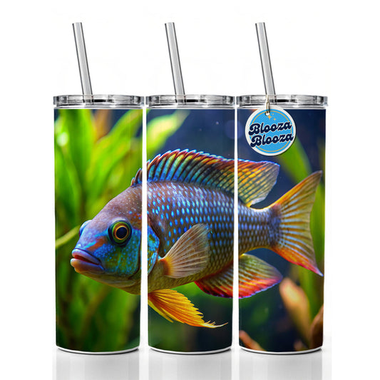 Cichlid Aquarium Fish Skinny Tumbler 20oz with Straw Insulated Water Bottle Gift