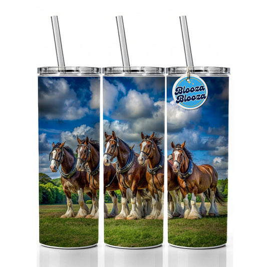 Clydesdale Horses in a Field Skinny Tumbler 20oz with Straw Insulated Water Bottle Gift