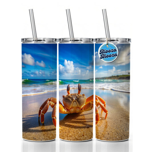 Crab On The Beach Skinny Tumbler 20oz with Straw Insulated Water Bottle Gift