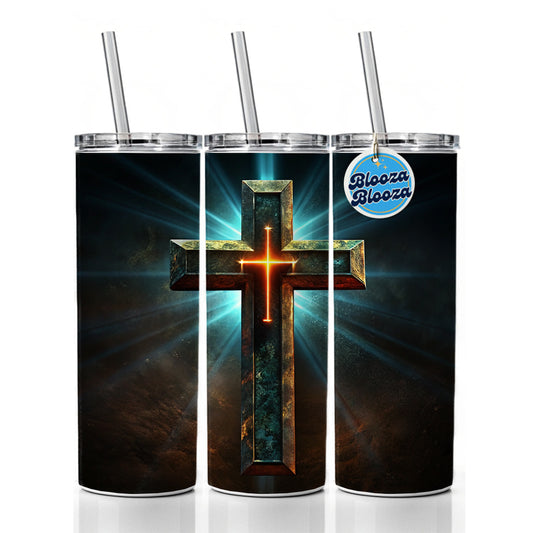 Cross On A Dark Background Religious Skinny Tumbler 20oz with Straw Insulated Water Bottle Gift
