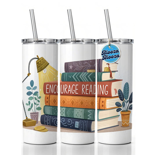Encourage Reading Stack of Books Skinny Tumbler 20oz with Straw Insulated Water Bottle Gift