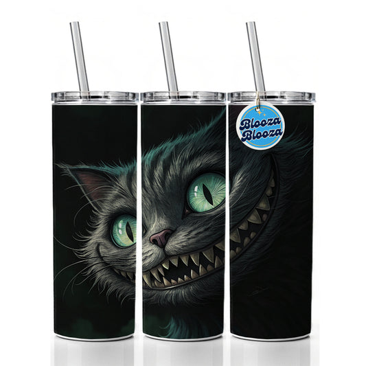 Evil Cheshire Cat Grinning On Black Skinny Tumbler 20oz with Straw Insulated Water Bottle Gift