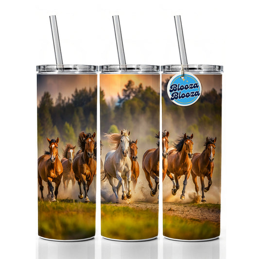 Galloping Horses on the Plain Skinny Tumbler 20oz with Straw Insulated Water Bottle Gift