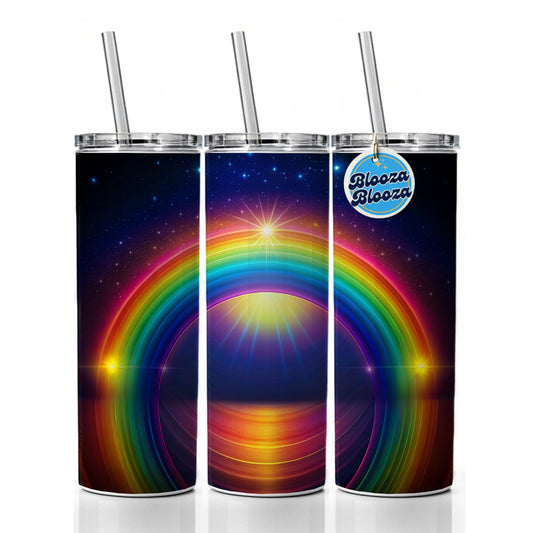 Glowing Rainbow Skinny Tumbler 20oz with Straw Insulated Water Bottle Gift