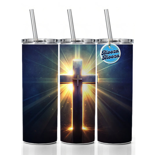 Glowing Religious Cross Skinny Tumbler 20oz with Straw Insulated Water Bottle Gift