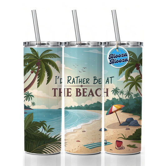 I'd Rather Be At The Beach Tropical Skinny Tumbler 20oz with Straw Insulated Water Bottle Gift