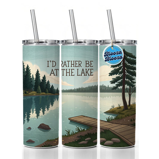 I'd Rather Be At The Lake Skinny Tumbler 20oz with Straw Insulated Water Bottle Gift