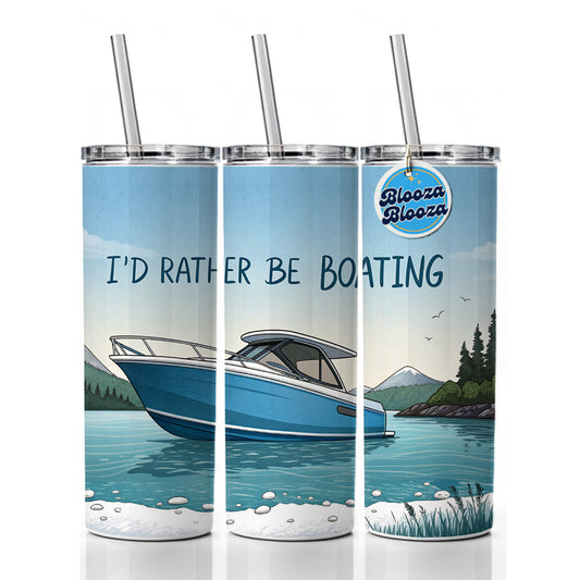 I'd Rather Be Boating Skinny Tumbler 20oz with Straw Insulated Water Bottle Gift