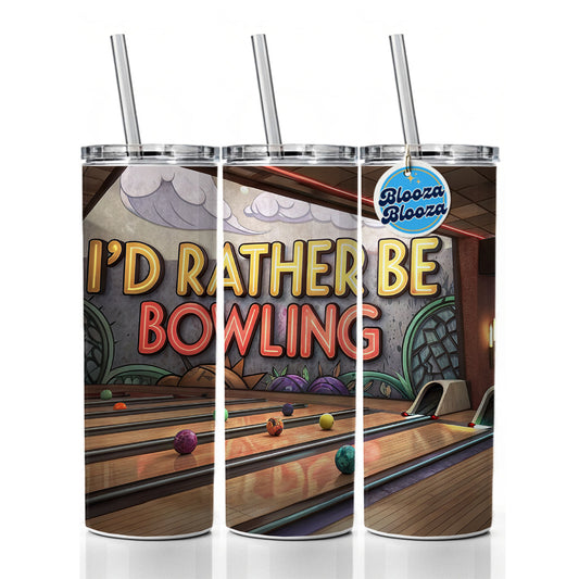 I'd Rather Be Bowling Alley Skinny Tumbler 20oz with Straw Insulated Water Bottle Gift
