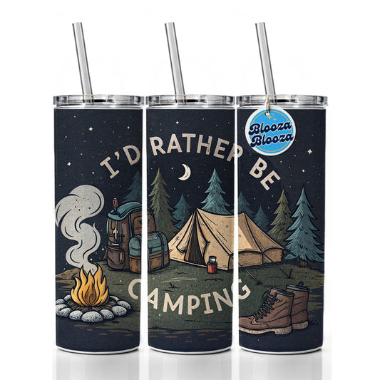 I'd Rather Be Camping Outdoors Hiking Skinny Tumbler 20oz with Straw Insulated Water Bottle Gift